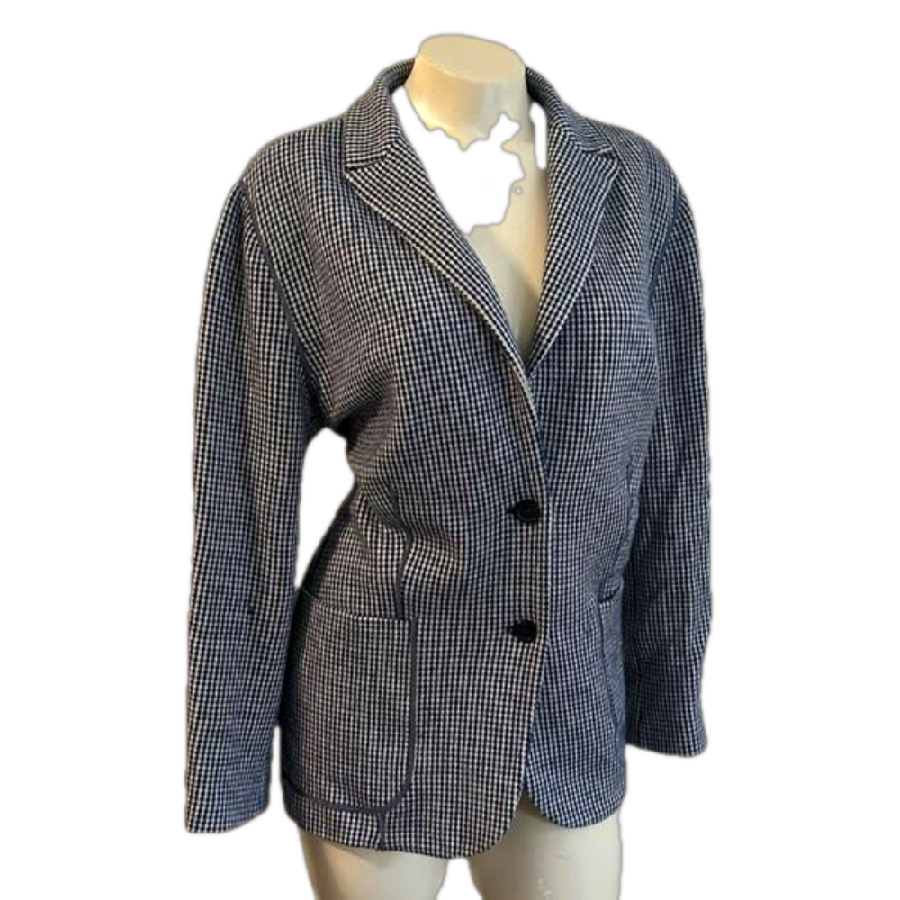PIAZZA SEMPIONE blue / white fitted / pocketed wool blazer SZ 50 made in Italy .